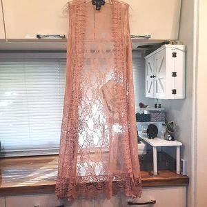 Dusty Rose Lace Long Vest Duster Medium